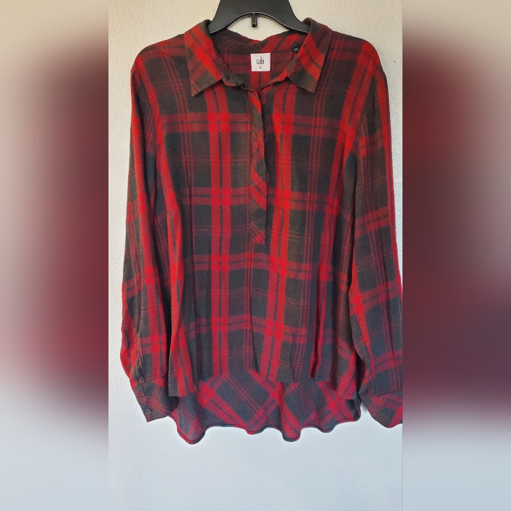 Cabi Red and Gray L8ght Flannel Shirt